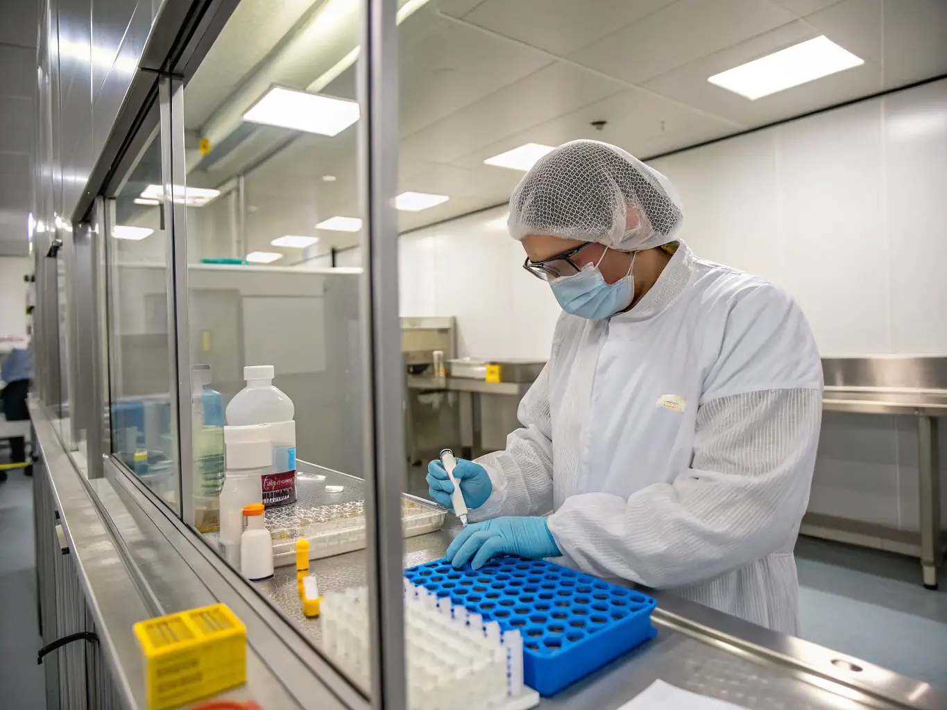 A compounding pharmacy technician following a detailed Standard Operating Procedure (SOP) during the compounding process.