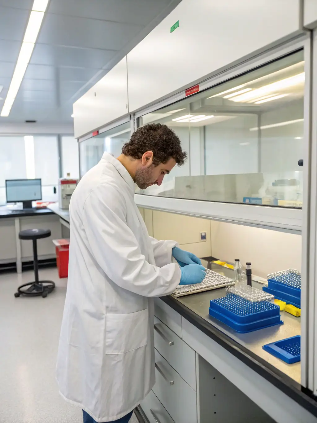 A compounding pharmacy technician carefully preparing a sterile compound in a cleanroom environment, adhering to strict Ontario guidelines.
